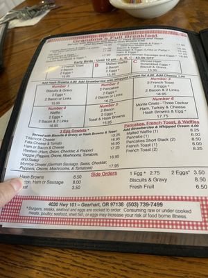 Menu photo 2 Grandma's Corner Restaurant Seaside, OR