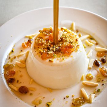Marouch Restaurant - Mahalabieh - Middle Eastern pudding topped with pistachios, raisins, almonds and pistachios with rose water. - Armenian Near Me - Los Angeles, California