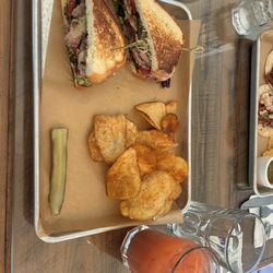 Meristem - Chef Josh's Porchetta Sammy , homemade barbecue chips and pickle with specialty strawberry cooler!