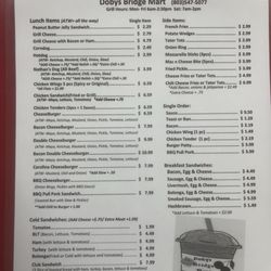 Doby Bridge Mart - Menu
