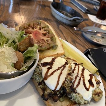 Burdock + Bitters - Chicken Caprese Sandwich with side caesar salad - Bars Near Me - Omaha, Nebraska