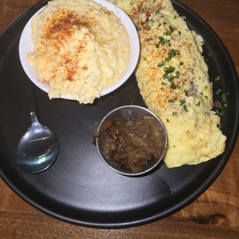 The Oak - Raleigh - Meatlovers omelet with gouda grits and onion jam - New American Near Me - Raleigh, North Carolina The Oak - Raleigh - Meatlovers omelet with gouda grits and onion jam - New American Near Me - Raleigh, North Carolina