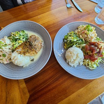 Duke's Malibu - Sautéed Mac Nut & Herb Crusted Mahi Mahi and Ahi Poke Plate with Jasmine Rice, Macaroni Salad, and Bok Choy Macadamia Nut Slaw. - New American Near Me - Malibu, California Duke's Malibu - Sautéed Mac Nut & Herb Crusted Mahi Mahi and Ahi Poke Plate with Jasmine Rice, Macaroni Salad, and Bok Choy Macadamia Nut Slaw. - New American Near Me - Malibu, California