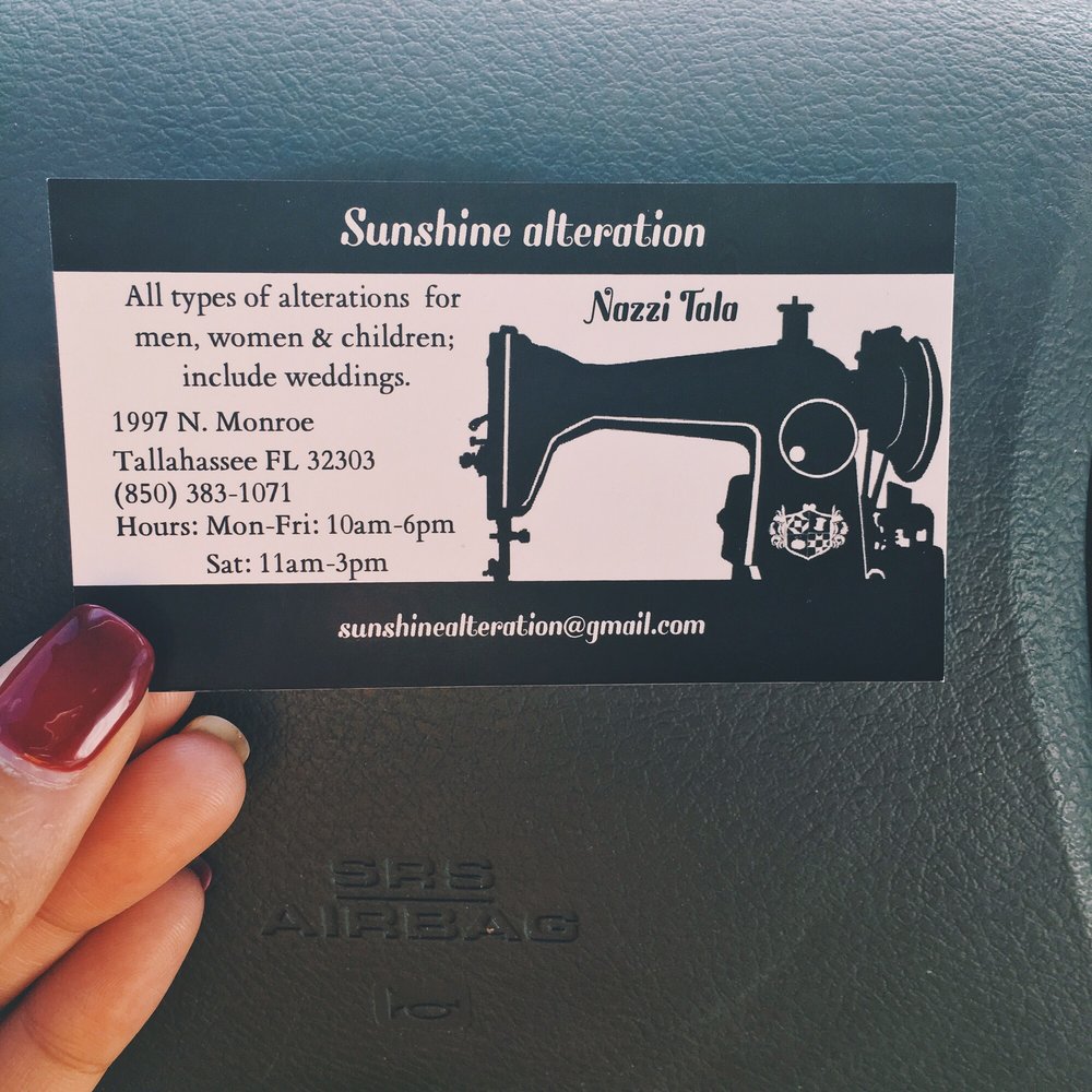 Sunshine Alteration - Business card. - Sewing & Alterations Near Me - Tallahassee, Florida Sunshine Alteration - Business card. - Sewing & Alterations Near Me - Tallahassee, Florida