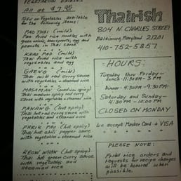 Photo of Thairish - Baltimore, MD, United States. Thairish menu page 1
