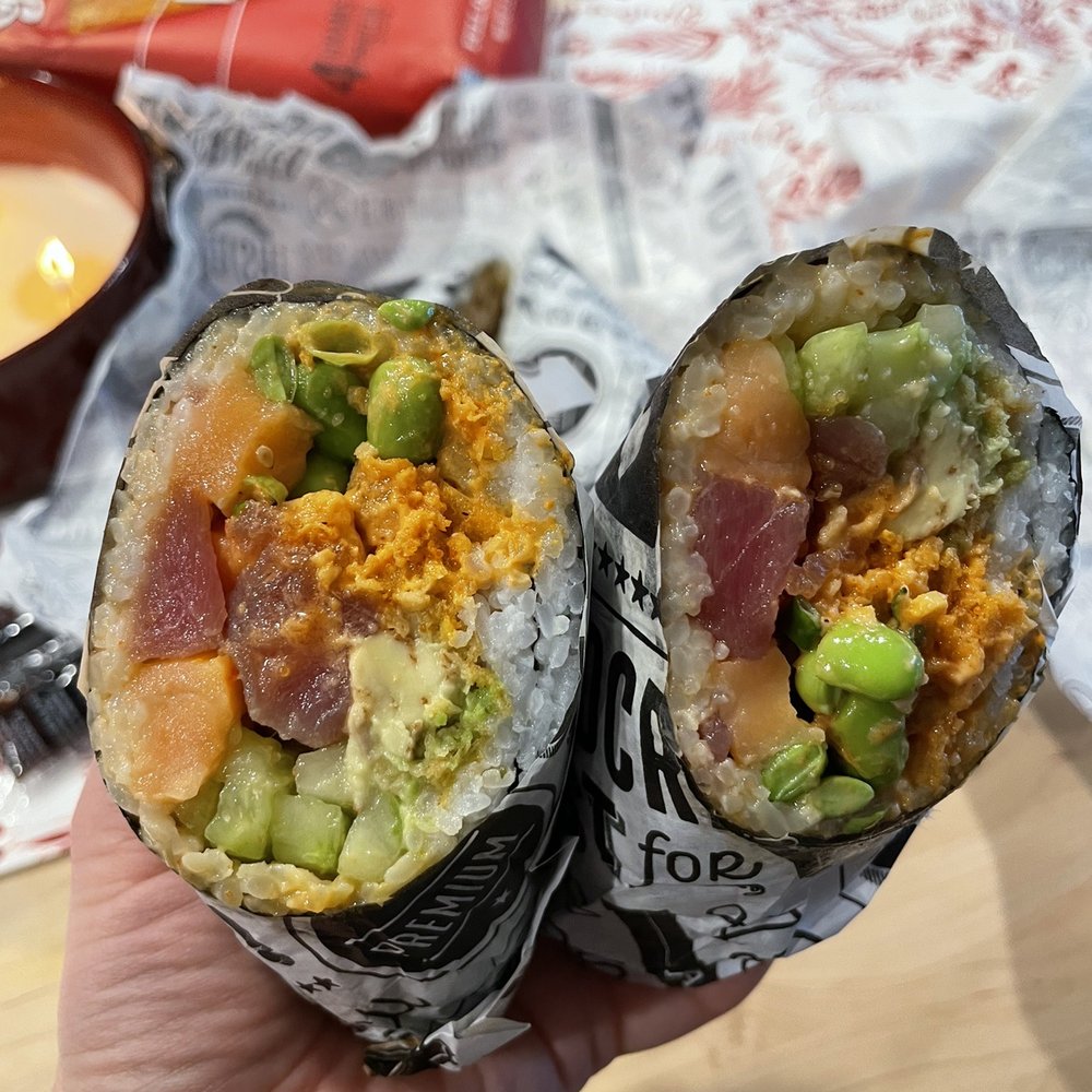 Sushi Burrito Cafe - All Fishes Given Roll (Mixed Seafood Roll) - Sushi Bars Near Me - Fargo, North Dakota Sushi Burrito Cafe - All Fishes Given Roll (Mixed Seafood Roll) - Sushi Bars Near Me - Fargo, North Dakota