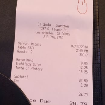 El Cholo - Bill - Mexican Near Me - Los Angeles, California El Cholo - Bill - Mexican Near Me - Los Angeles, California