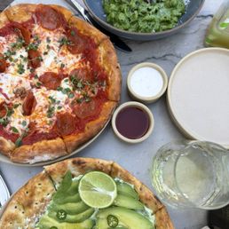 Spinach & pesto pasta, pepperoni pizza, and avocado pizza Spinach & pesto pasta, pepperoni pizza, and avocado pizza