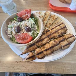 2 Skewer Chicken Dinner with Salad, pita and rice 2 Skewer Chicken Dinner with Salad, pita and rice