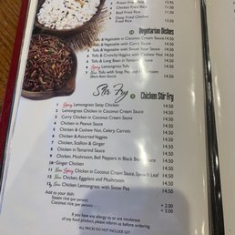 Stir fry menu Stir fry menu