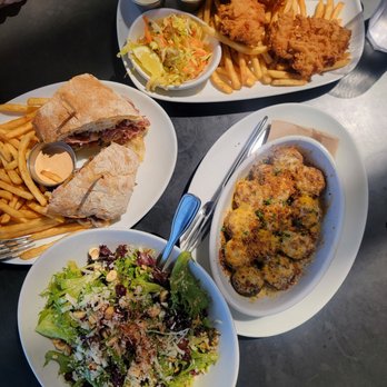 Block 15 Brewing - 185 salad, magic mushrooms, beer battered Pacific fish and Porkstrami sandwich - New American Near Me - Corvallis, Oregon Block 15 Brewing - 185 salad, magic mushrooms, beer battered Pacific fish and Porkstrami sandwich - New American Near Me - Corvallis, Oregon