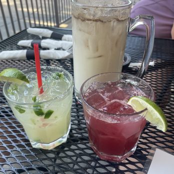 Sabor A Mexico - Jalapeño margarita on left, pomegranate margarita on right and horchata in back. - Mexican Near Me - Elk Grove, California