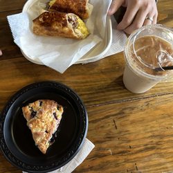 Incorrigible Cafe - Lemon, blueberry, scone, egg, sausage, cheese, wrap, ice latte