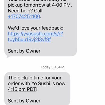 Yo Sushi | Japanese Food - Text messages for pick-up time. - Sushi Bars Near Me - Fairfield, California Yo Sushi | Japanese Food - Text messages for pick-up time. - Sushi Bars Near Me - Fairfield, California