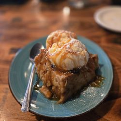 Casa Moreno - Bread Pudding with scoop of vanilla ice cream