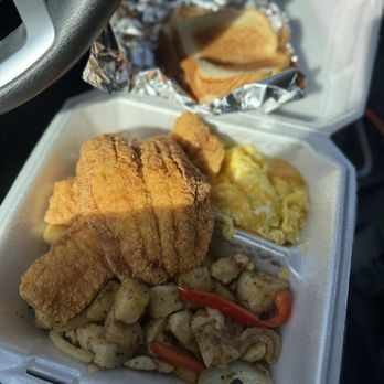 Finz and Featherz - Fried fish breakfast plate 1/10 - American Near Me - Charlotte, North Carolina Finz and Featherz - Fried fish breakfast plate 1/10 - American Near Me - Charlotte, North Carolina