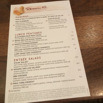 Seasons 52 - Lunch specials menu - New American Near Me - Boca Raton, Florida Seasons 52 - Lunch specials menu - New American Near Me - Boca Raton, Florida