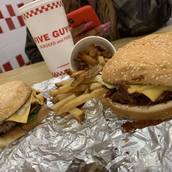 Five Guys - Little Bacon Cheese burger with extra cheese and bacon :D and small fries!!! Living my best life :) - Burgers Near Me - San Diego, California Five Guys - Little Bacon Cheese burger with extra cheese and bacon :D and small fries!!! Living my best life :) - Burgers Near Me - San Diego, California