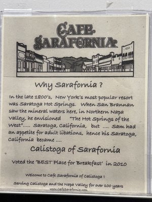 Menu photo 6 Cafe Sarafornia Calistoga, CA Menu photo 6 Cafe Sarafornia Calistoga, CA