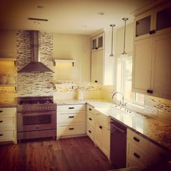 Swift Electric - Kitchen at Blanche St in Ojai, Ca. LED undercabinet lighting, LED recessed lighting and dimmable incandescent sink pendents,.