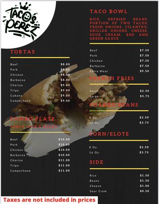 Menu photo 2 Tacos Perez Athens, TX