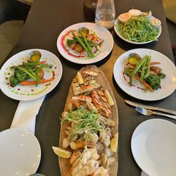 Aw Shucks Seafood Bar & Bistro - Seafood Platter, extra grilled veggies and potatoes, and arugula salad