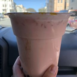 Strawberry milk tea with boba
