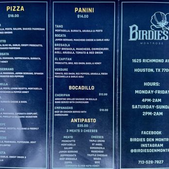 Birdies Den - Menu - Bars Near Me - Houston, Texas