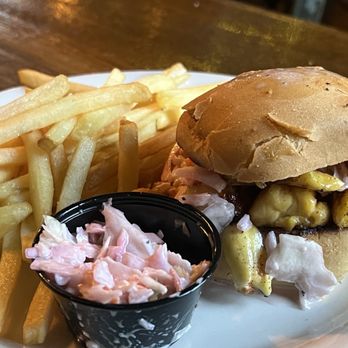 The Elephant Room - Pulled Jackfruit on gluten-free bun. Sweet, tangy and fresh! - American Near Me - Detroit, Michigan The Elephant Room - Pulled Jackfruit on gluten-free bun. Sweet, tangy and fresh! - American Near Me - Detroit, Michigan