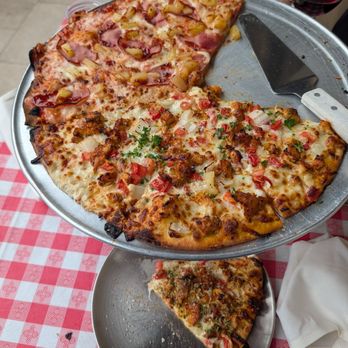 Pizza Heaven - Half Hawaiian half garlic chicken. Both were amazing - Pizza Near Me - Carmel By The Sea, California