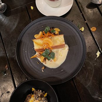 The Lark - Orange Blossom Olive Oil Cake Orange Blossom Olive Oil Cake Housemade Tahini Ice Cream - New American Near Me - Santa Barbara, California