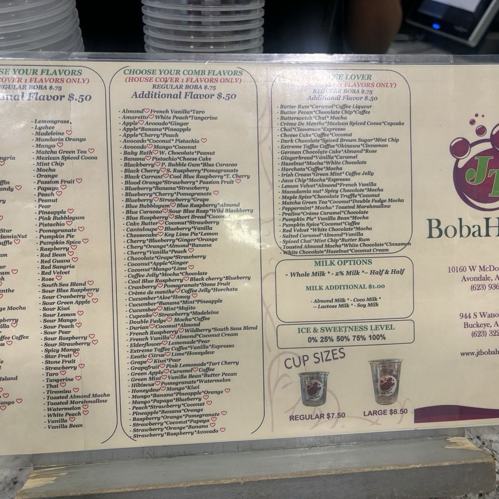 JT Boba House - Menu page 2 of maybe 4 - Bubble Tea Near Me - Buckeye, Arizona