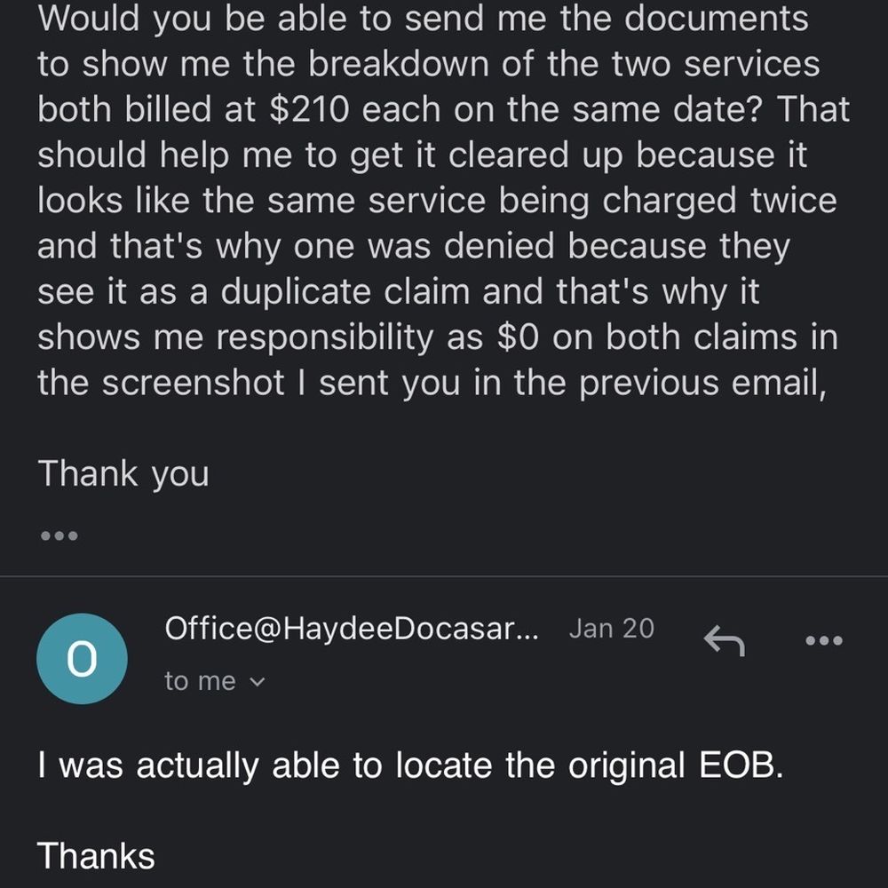 Haydee Docasar, MD - WCE Specialty - Emailing them to tell them they have double billed my insurance - Weight Loss Centers Near Me - Las Vegas, Nevada Haydee Docasar, MD - WCE Specialty - Emailing them to tell them they have double billed my insurance - Weight Loss Centers Near Me - Las Vegas, Nevada