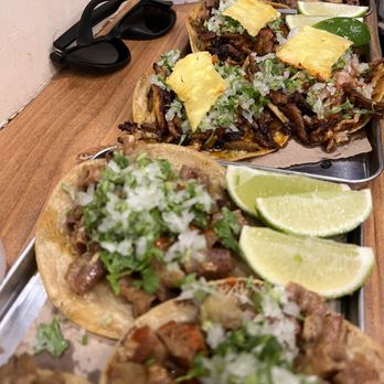 Taquería el Chato - Top to bottom: suadero, pastor, tripa. - Tacos Near Me - New York, New York