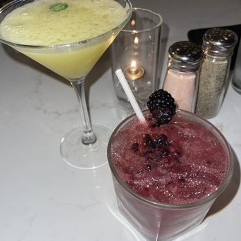 Lure Fish House - El Diablo (tequila, left) and Blackberry cocktail (gin, right) - Seafood Near Me - Porter Ranch, California