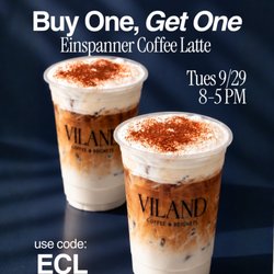 Viland Coffee - Don't miss out on BOGO Einspanner Coffee Lattes, Tuesday 9/29 from 8am to 5pm! Use code ECL when ordering online via Toast.