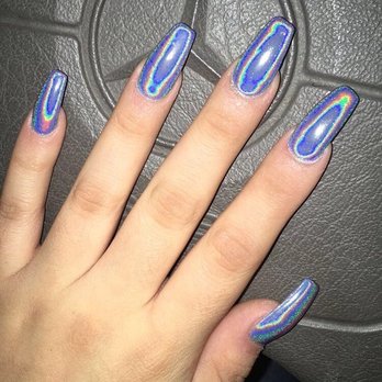 E Nails - Acrylic nails with an ocean blue gel underneath and holographic glitter on top. Super content! - Nail Salons Near Me - Las Vegas, Nevada E Nails - Acrylic nails with an ocean blue gel underneath and holographic glitter on top. Super content! - Nail Salons Near Me - Las Vegas, Nevada