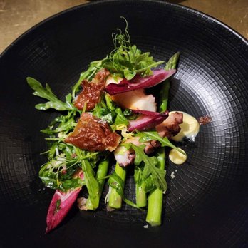 Allora - Due: INSALATA DI POLPO - Asparagus, Cured Egg, Mustard Seed, Crisp Prosciutto (carnivore) - Wine Bars Near Me - Sacramento, California