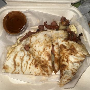 Gloria's Breakfast - "DLQ" Da loaded quesadilla with potatoes, egg, bacon, sausage, ham & cheese - Breakfast & Brunch Near Me - Kapaʻa, Hawaii Gloria's Breakfast - "DLQ" Da loaded quesadilla with potatoes, egg, bacon, sausage, ham & cheese - Breakfast & Brunch Near Me - Kapaʻa, Hawaii
