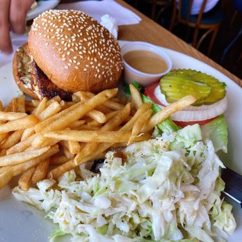 The Lobster Trap - Blacked Swordfish Burger with a special sauce on the side - Seafood Near Me - Avalon, California The Lobster Trap - Blacked Swordfish Burger with a special sauce on the side - Seafood Near Me - Avalon, California