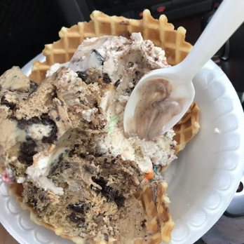The Dairy Corner - 1 scoop Coffee Oreo & 1 scoop Dairy corner-Vanilla with fudge swirl. M&Ms, cookie dough and chocolate chips. Waffle bowl is delicious! - Ice Cream & Frozen Yogurt Near Me - Scarborough, Maine The Dairy Corner - 1 scoop Coffee Oreo & 1 scoop Dairy corner-Vanilla with fudge swirl. M&Ms, cookie dough and chocolate chips. Waffle bowl is delicious! - Ice Cream & Frozen Yogurt Near Me - Scarborough, Maine