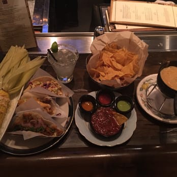 Taco Guild - Elote corn on the cob, duck pork and chicken tacos, different salsas, light and crazily chips, a great margarita, and their queso dip! - Bars Near Me - Phoenix, Arizona
