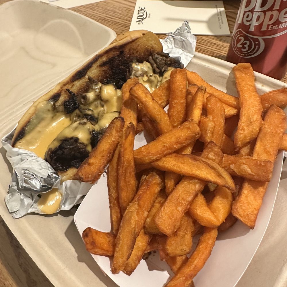 Skosh - Cheesesteak with sweet potato fries - Burgers Near Me - Waldport, Oregon Skosh - Cheesesteak with sweet potato fries - Burgers Near Me - Waldport, Oregon