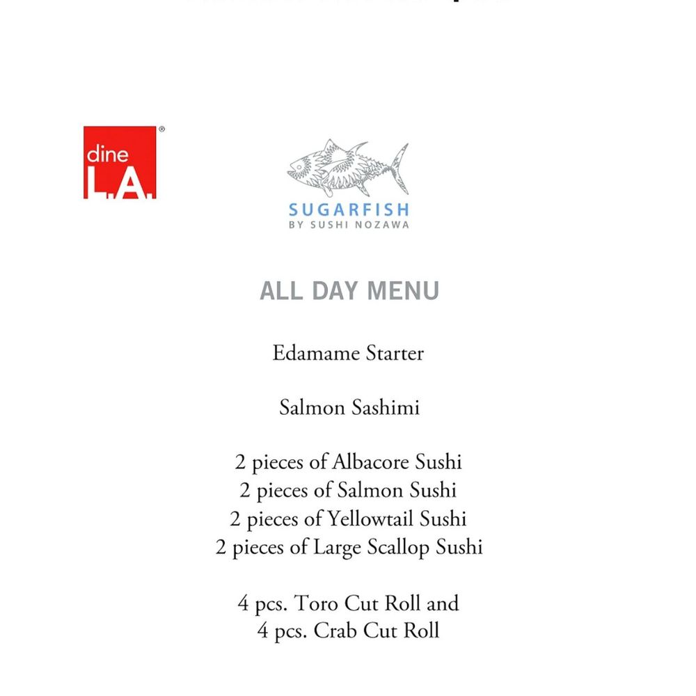 SUGARFISH | Pasadena - DineLA #2, 2020 September Fall Edition, Lunch Menu $35 - Take-Out for 2 DineLA Sets. Side Note: Dinner Menu is the same as well. - Japanese Near Me - Pasadena, California SUGARFISH | Pasadena - DineLA #2, 2020 September Fall Edition, Lunch Menu $35 - Take-Out for 2 DineLA Sets. Side Note: Dinner Menu is the same as well. - Japanese Near Me - Pasadena, California