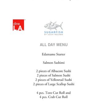 SUGARFISH | Pasadena - DineLA #2, 2020 September Fall Edition, Lunch Menu $35 - Take-Out for 2 DineLA Sets. Side Note: Dinner Menu is the same as well. - Japanese Near Me - Pasadena, California SUGARFISH | Pasadena - DineLA #2, 2020 September Fall Edition, Lunch Menu $35 - Take-Out for 2 DineLA Sets. Side Note: Dinner Menu is the same as well. - Japanese Near Me - Pasadena, California
