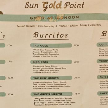 Sun Gold Point - Lunch/dinner menu - Diners Near Me - San Diego, California