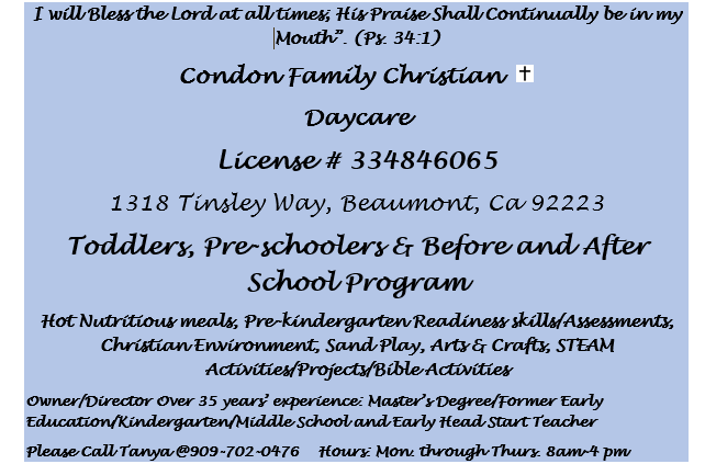 Condon Family Christian Daycare - childcare center in Beaumont, CA