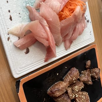 Tsukiji - Sashimi: 6 pieces Tilapia, 6 pieces Yellowtail & steak hibachi - Japanese Near Me - Fresno, California Tsukiji - Sashimi: 6 pieces Tilapia, 6 pieces Yellowtail & steak hibachi - Japanese Near Me - Fresno, California