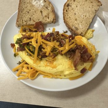 D'egg Diner - Bacon Create Your Breakfast Omelette with 3 Toppings - Diners Near Me - Norfolk, Virginia D'egg Diner - Bacon Create Your Breakfast Omelette with 3 Toppings - Diners Near Me - Norfolk, Virginia