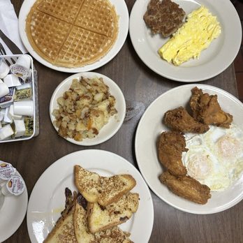 Lincoln's Waffle Shop - French toast, waffle, home fries, fried chicken, sausage (A+), and eggs! Everything was solid - American Near Me - Washington, DC, District of Columbia
